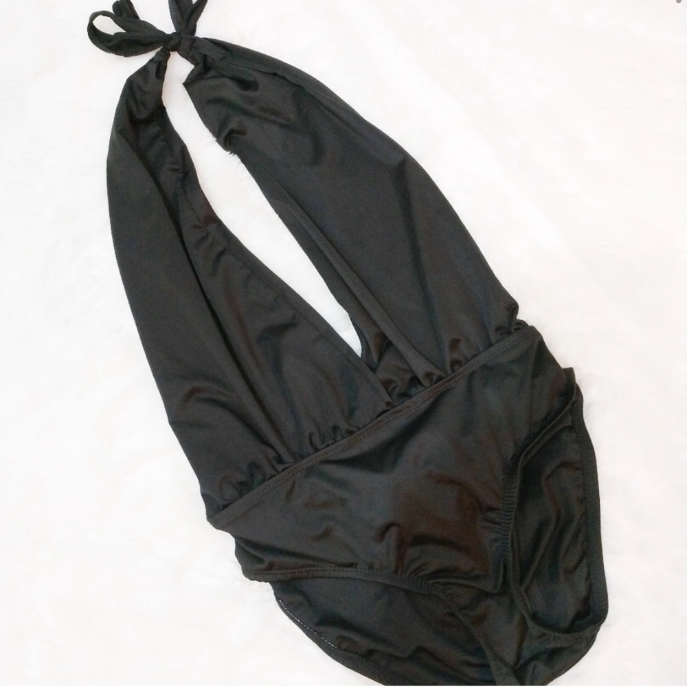 Sexy black plunge neckline one piece swimsuit Small / XS